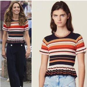 Sandro Colorful Striped Ruffle Blouse. Small. But No Size Written On Tag